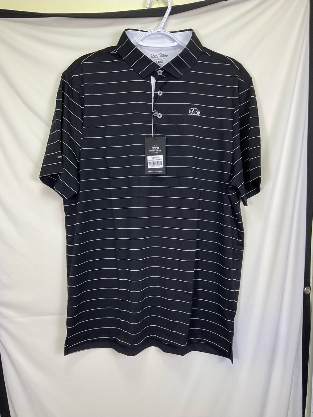 Good Good Golf Fade Polo - Black with White Thin Stripes